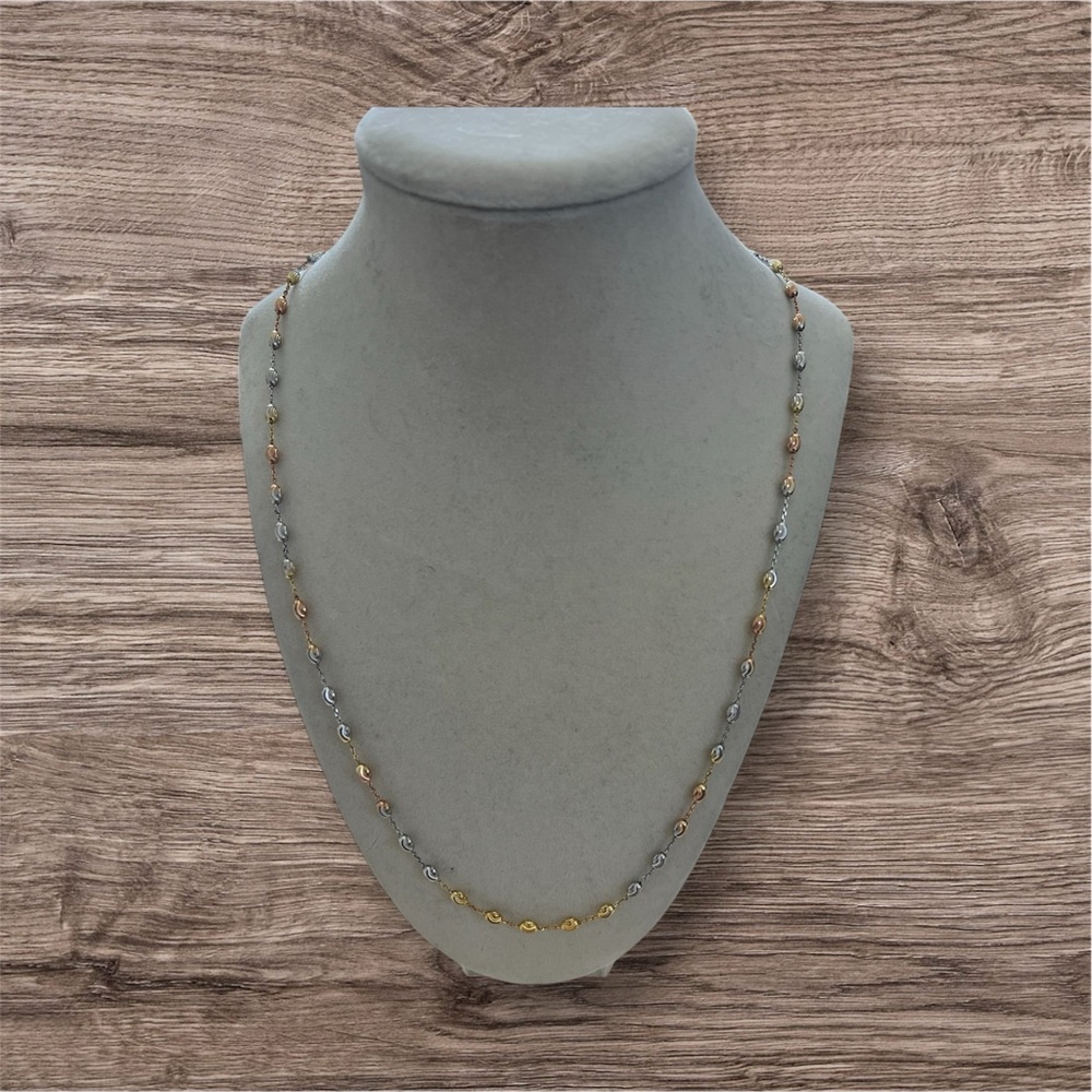 Women’s 24” 925 Sterling Silver Tri-Colored Moon & Diamond Cut Ball Necklace